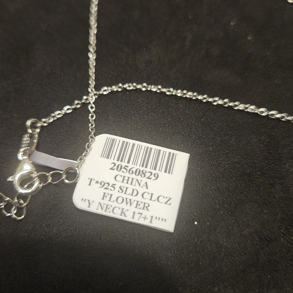 925 Sterling Silver CZ Flower Lariat Chain Dainty Necklace - Picture 4 of 5